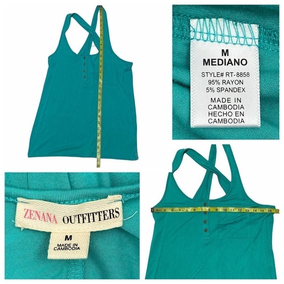 ZENANA Outfitters Teal Blue Criss-Cross Back Quarter Button Henley Pocket Tank - Picture 12 of 12